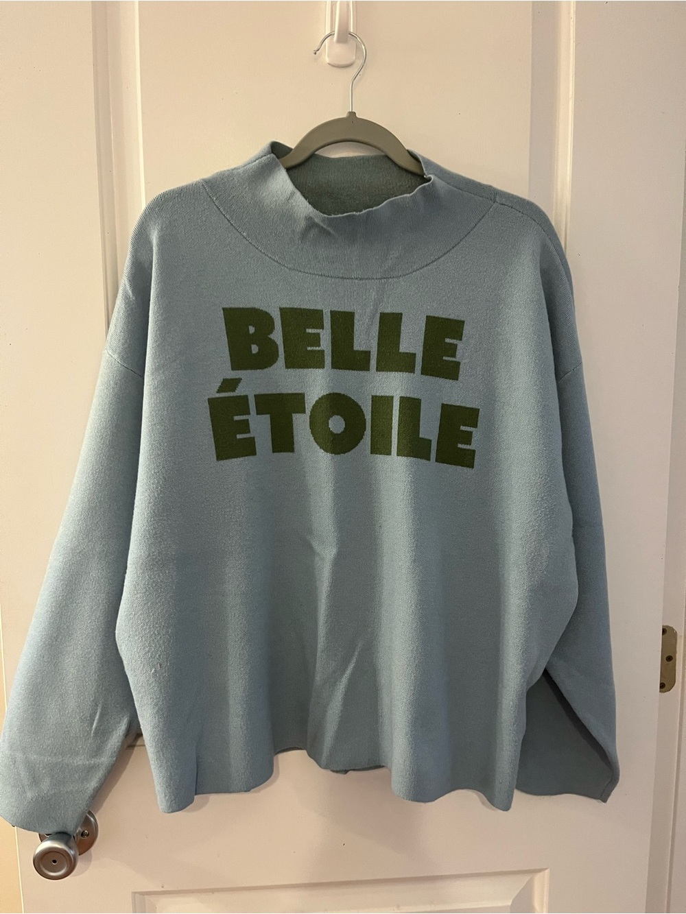 Maeve Light Blue and Olive Green Knit Sweater
